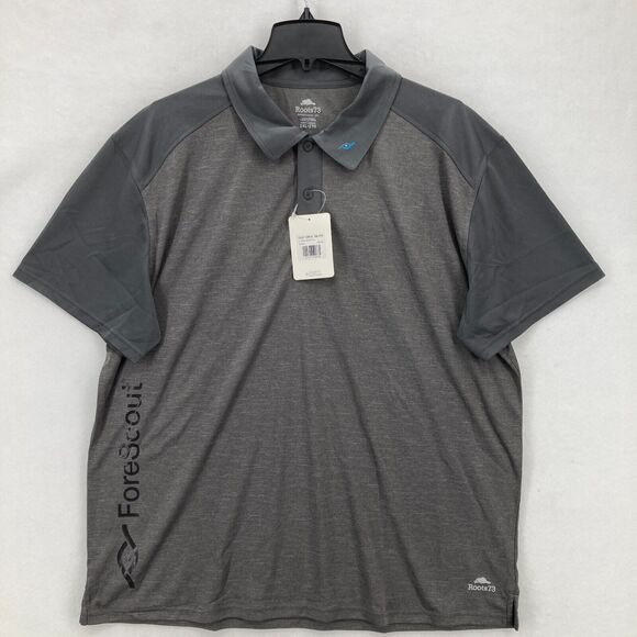 Roots 73 Rapid Lake SS Polo Shirt Mens 2XL Charcoal Gray Forescout Logo NWT - Picture 1 of 13